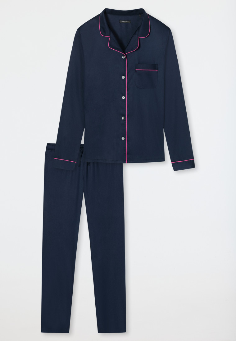Pajamas long woven satin lapel collar dark blue - selected! premium inspiration