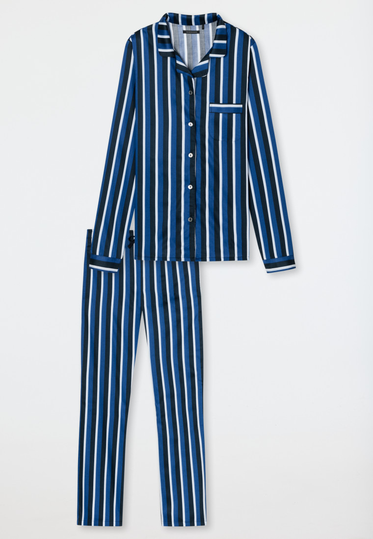 Pyjama lang Websatin Reverskragen Streifen blau - selected! premium inspiration