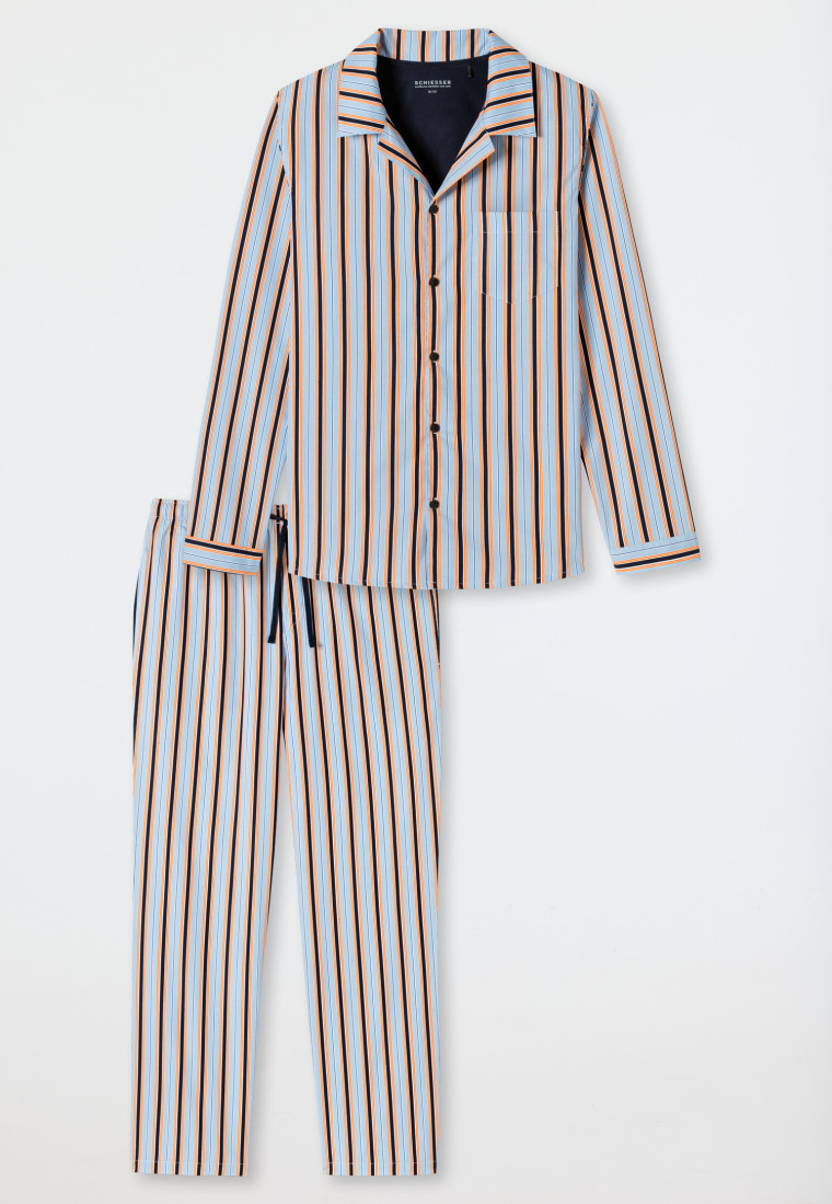 Pajamas long woven fabric button placket striped multicolored - Pyjama Story