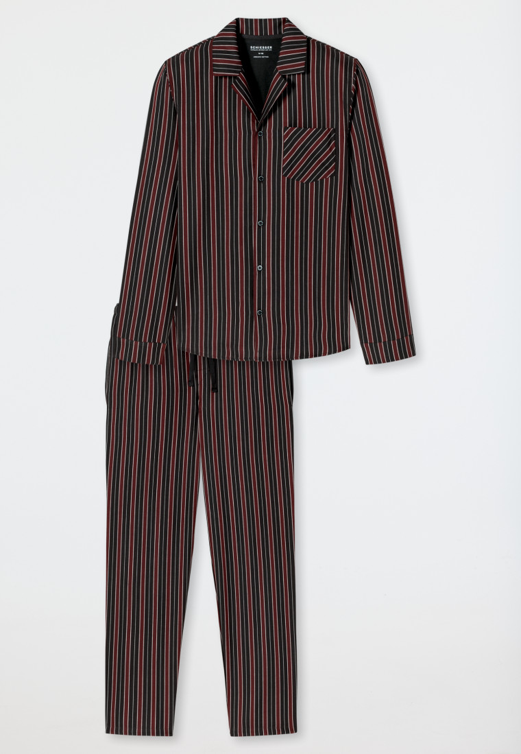 Pyjama lang Webware Organic Cotton Knopfleiste Streifen anthrazit -  selected! premium | SCHIESSER