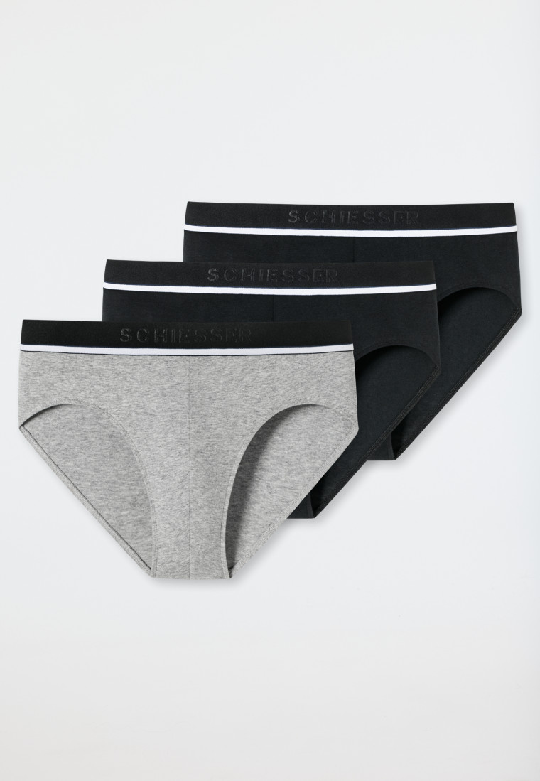 Rio briefs 3-pack organic cotton woven elastic waistband black / gray - 95/5