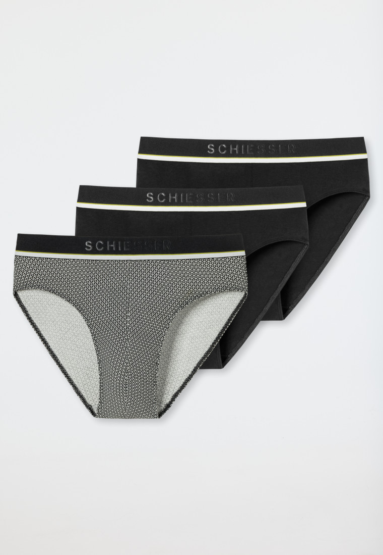 Rio bikini briefs 3-pack organic cotton woven elastic waistband solid patterned black/white - 95/5