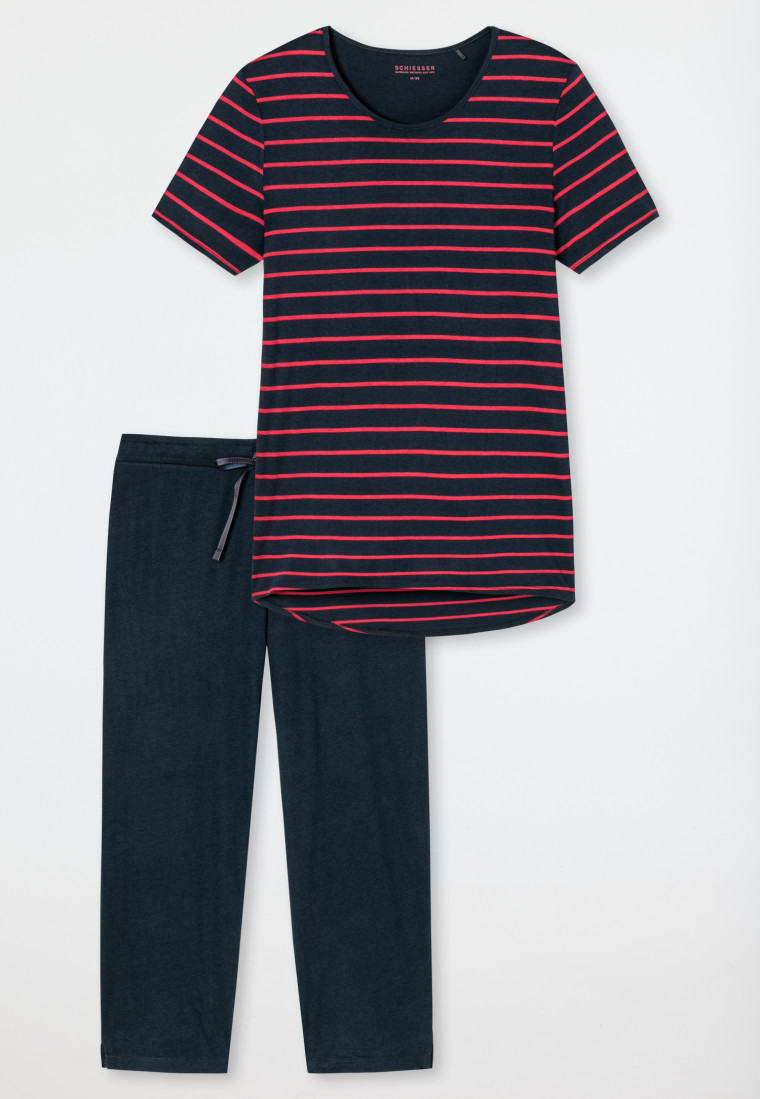 selected! 3/4-lang inspiration - zwart-rood premium Pyjama | SCHIESSER streepjes