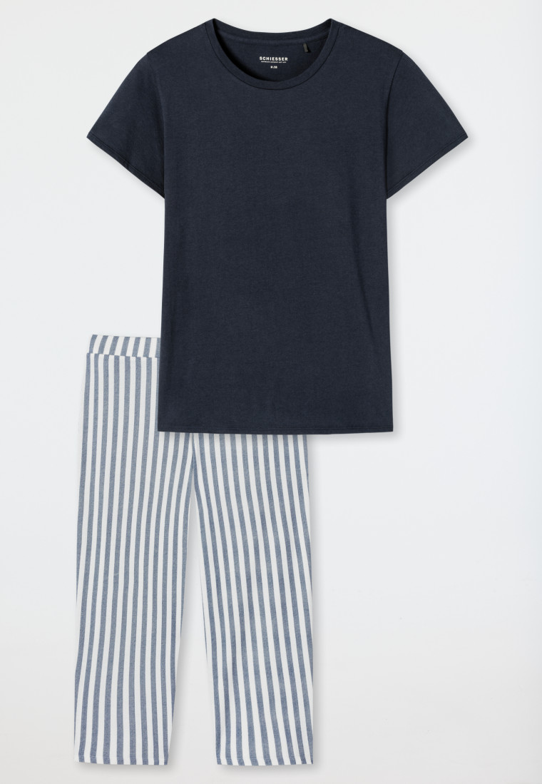 Pajamas 3/4 length Tencel midnight blue - Pure Stripes