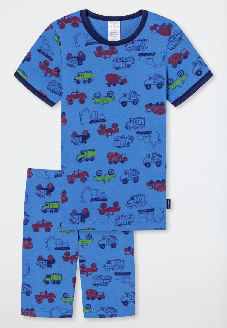 Schlafanzug kurz Feinripp Organic Cotton Fahrzeuge blau - Boys World