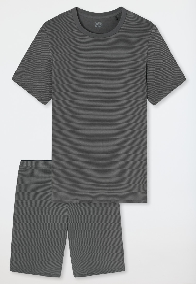 Pyjama court modal encolure ronde rayé gris foncé - Long Life Soft