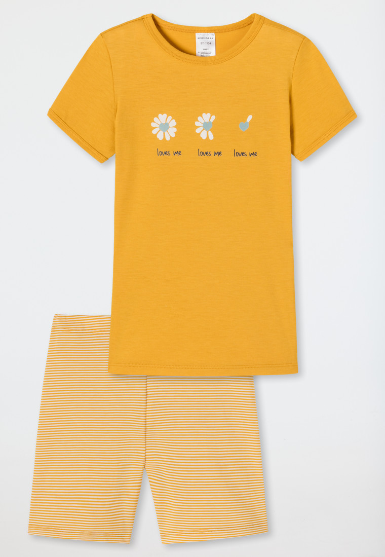 Short pajamas organic cotton bamboo stripes daisies yellow - Natural Love