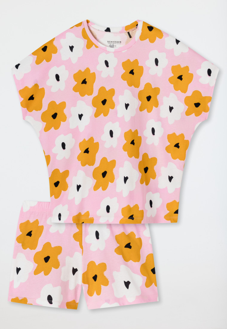 Pyjama court en coton bio, rose & à fleurs - Happy Summer