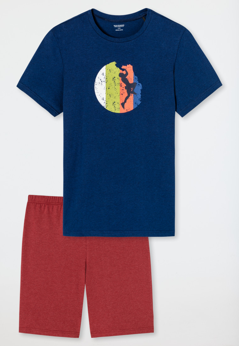Korte pyjama, biologisch katoen, donkerblauw - Summer Camp