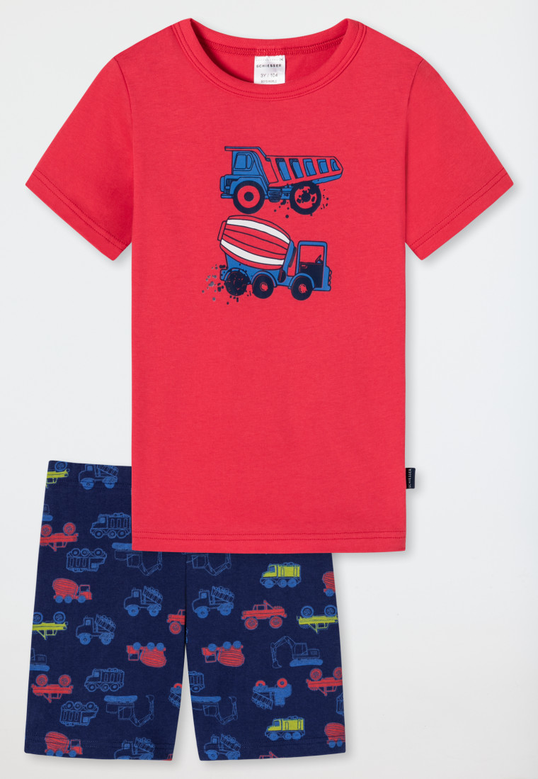 Pyjama kort biologisch katoen voertuigen rood - Boys World