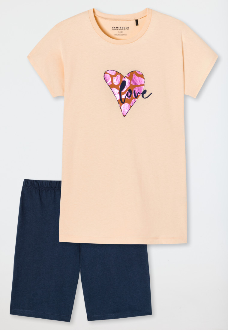 Short pajamas organic cotton heart 