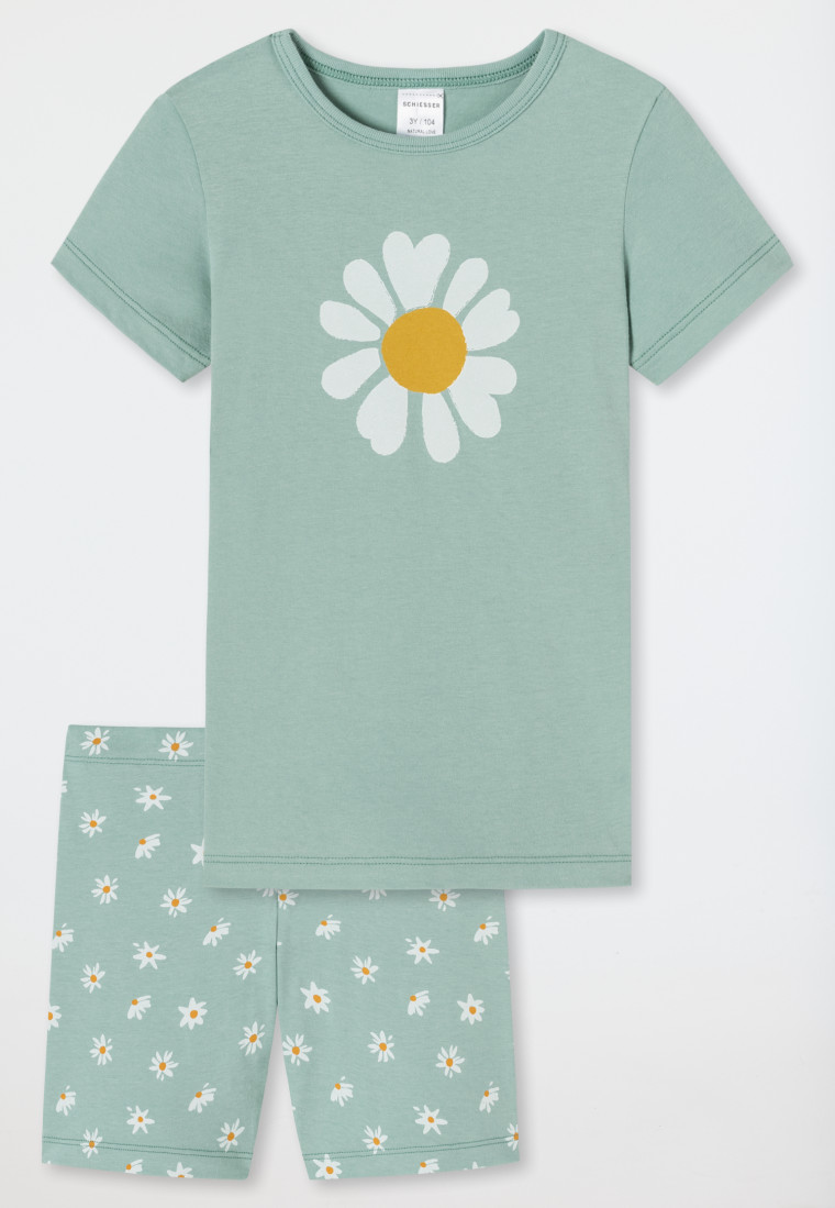 Pajamas short organic cotton daisies heather green - Natural Love