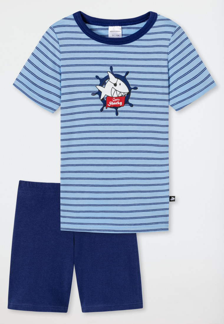 Short pajamas organic cotton stripes shark steering wheel - Capt'n Sharky