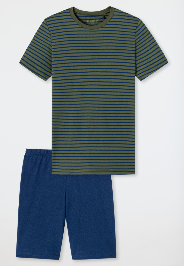 Short pajamas organic cotton stripes khaki - Siesta Digital
