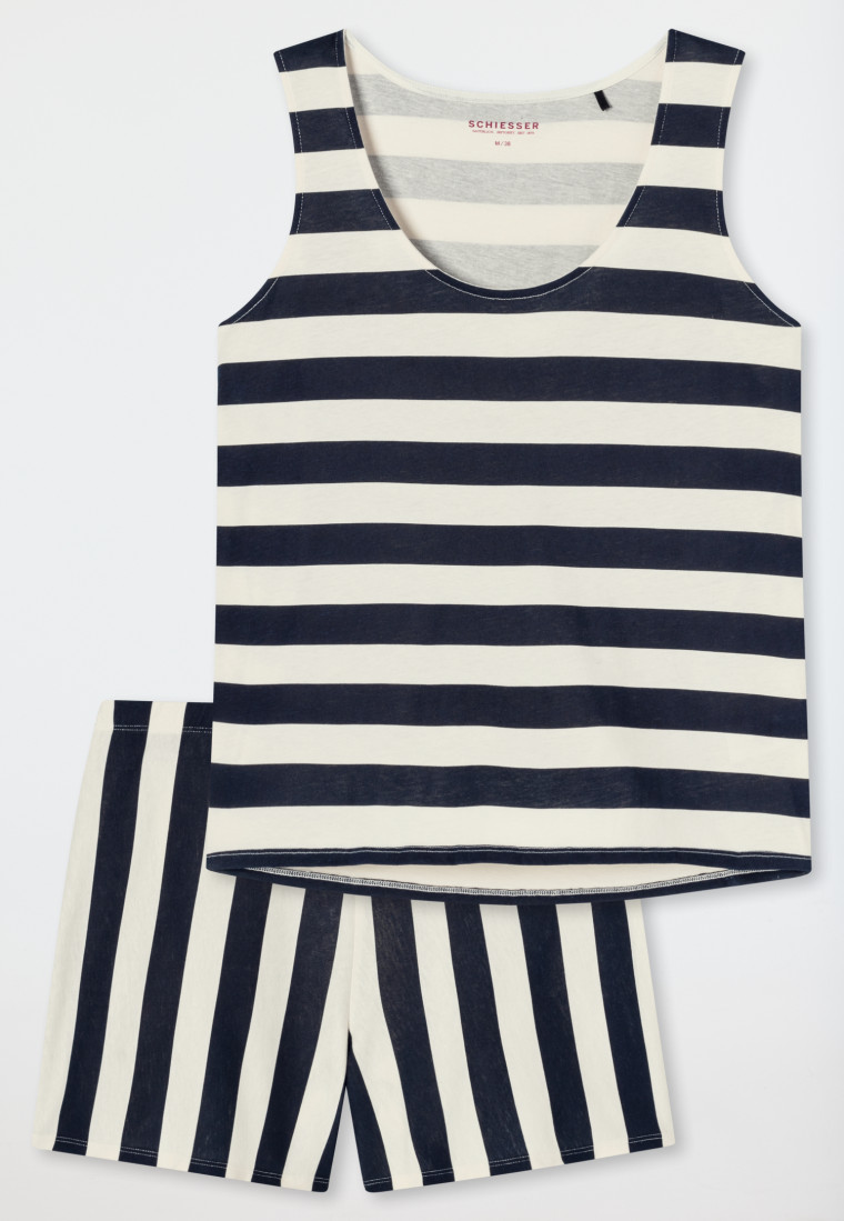 Short pajamas organic cotton stripes midnight blue - Just Stripes