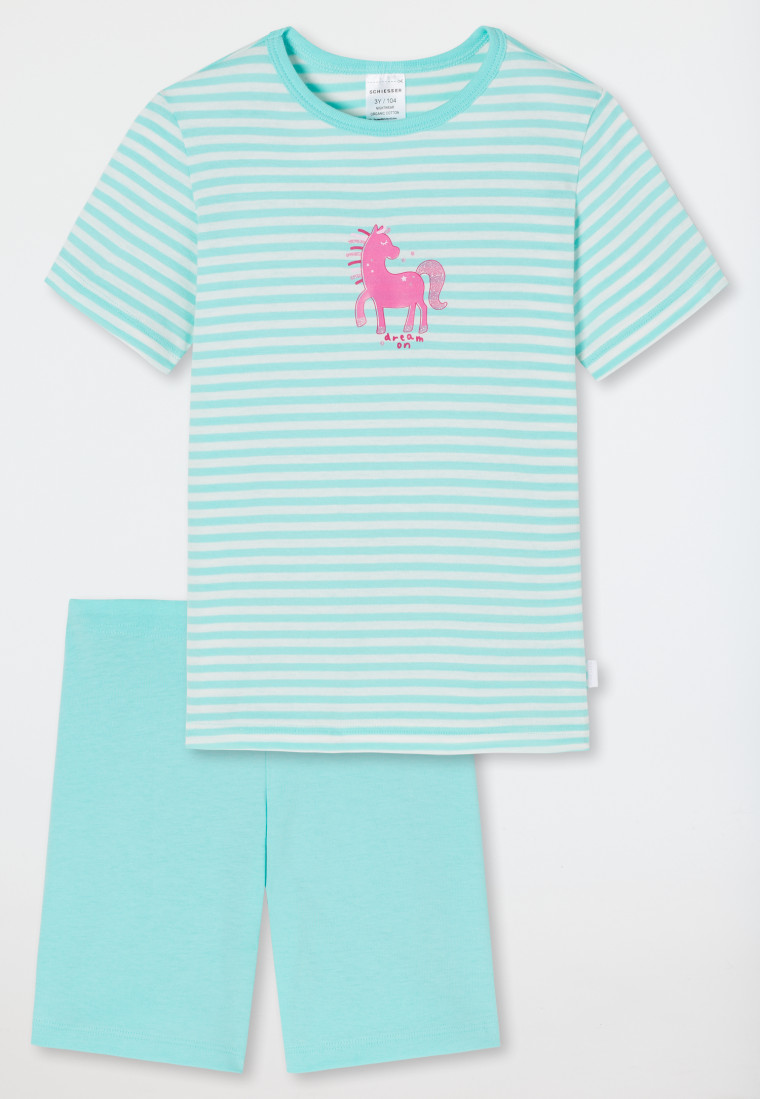 Pyjama kort biologisch katoen gestreept paard roze - Nightwear