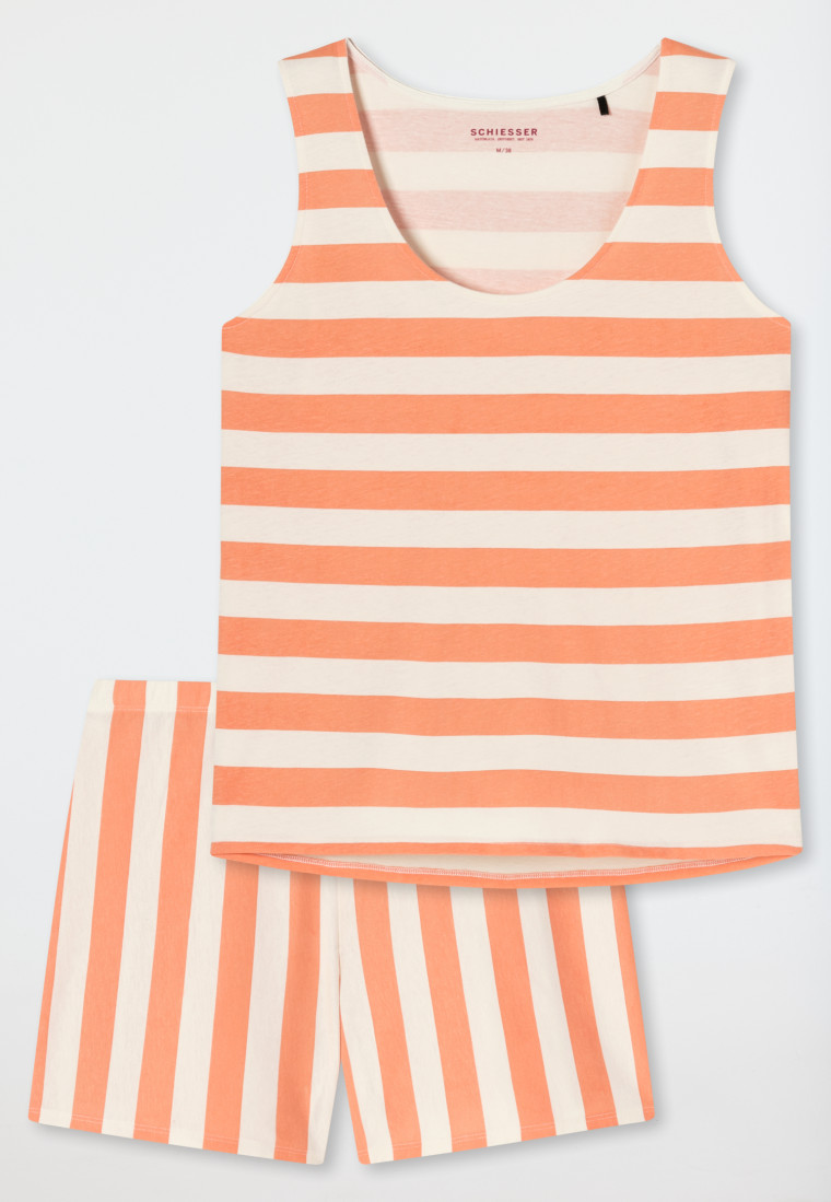 Schlafanzug kurz Organic Cotton Ringel pfirsich - Just Stripes