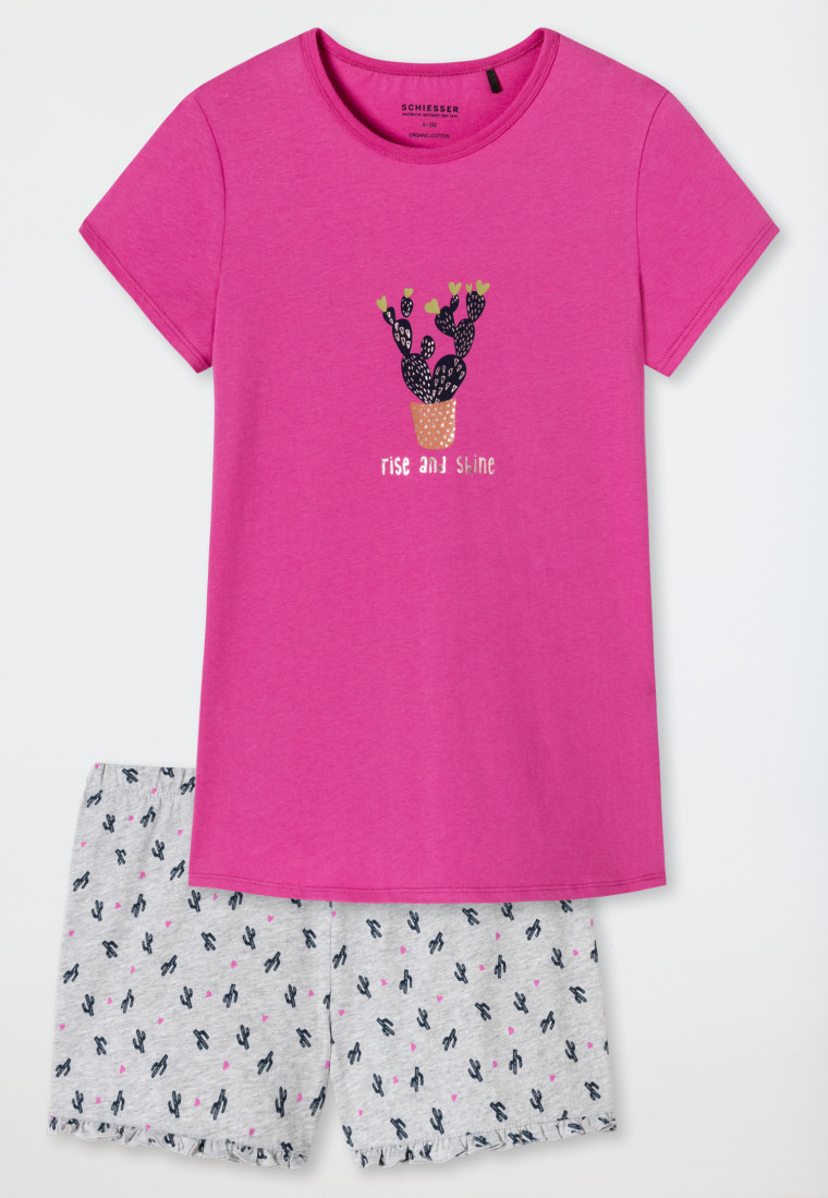 Short pajamas organic cotton ruffles cacti pink - Prickly Love