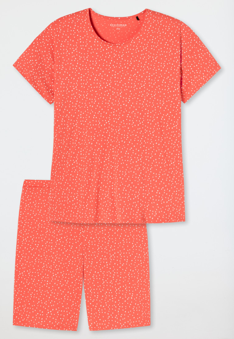 Schlafanzug kurz Tencel A-Linie Punkte koralle - Minimal Comfort Fit