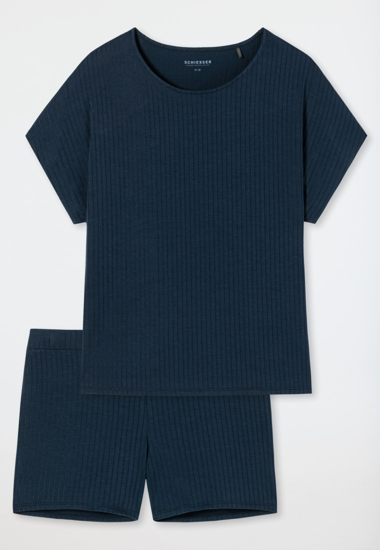 Schlafanzug kurz Tencel Oversized-Shirt dunkelblau - selected! premium