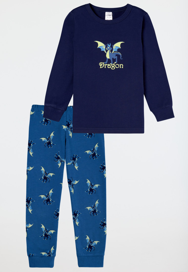 Pajamas long cuffs dragon dark blue Boys World SCHIESSER