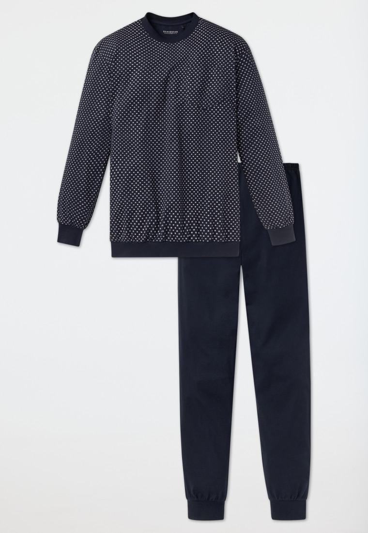 Lange pyjama manchetten donkerblauw patroon - Dark Sapphire