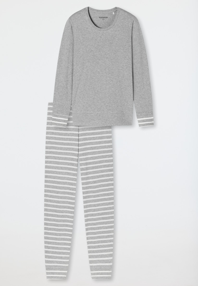 Schlafanzug lang Bündchen grau-meliert - Casual Essentials | SCHIESSER