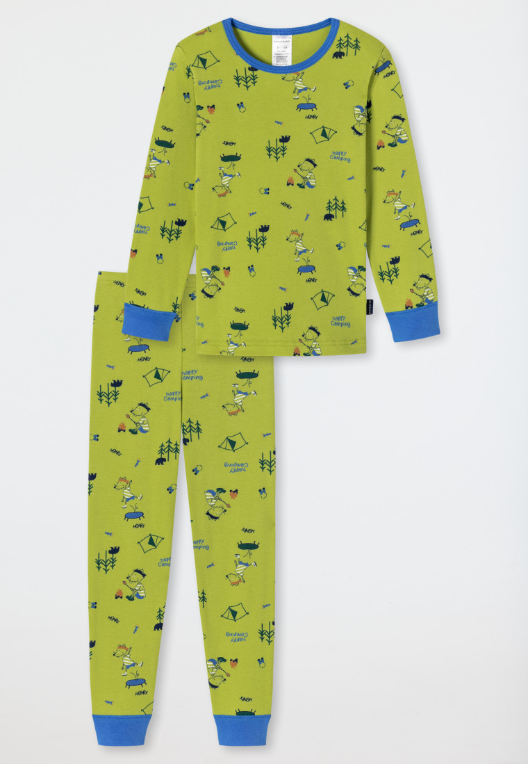 Long pajamas fine rib organic cotton cuffs rat camping lime - Rat Henry