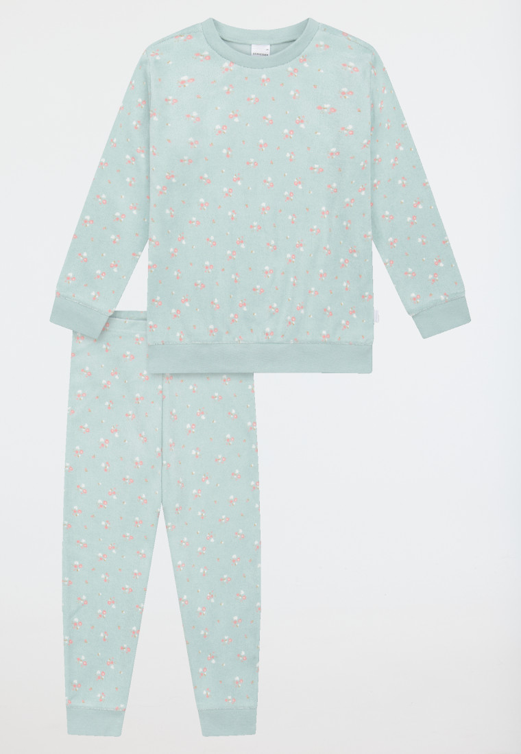Damen Frottee Pyjama Langarm – Mit Bündchen & Applikation, Kuschelig Warm, 80% Baumwolle