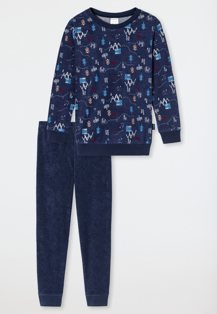 Pajamas long terry organic cotton cuffs mountains dark blue - Rat Henry