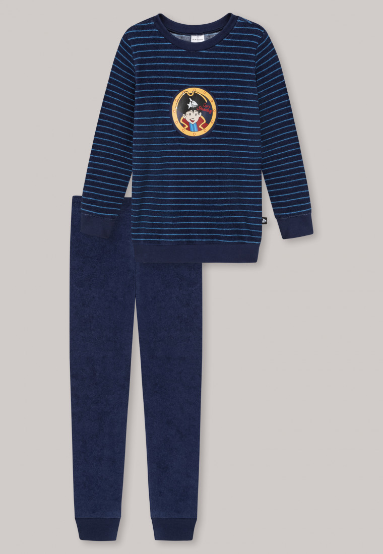 Long pajamas terry organic cotton cuffs stripes pirate dark blue - Capt'n Sharky