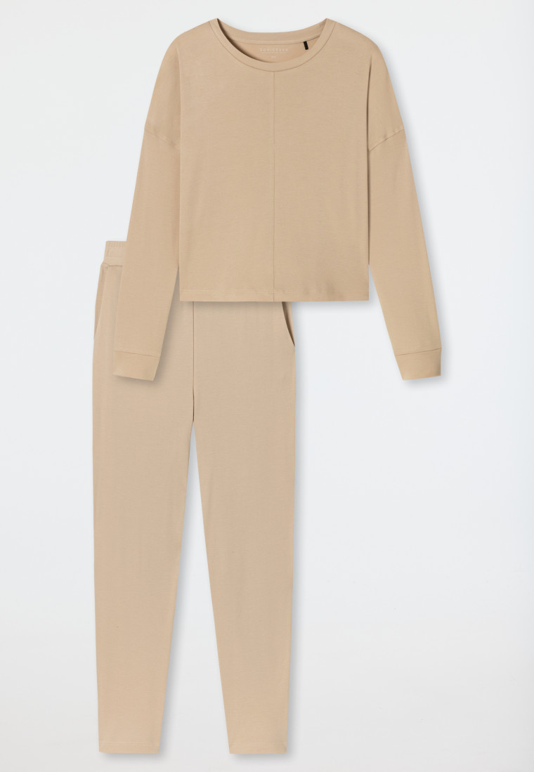 Pyjama lang interlock kort oversized shirt zandkleur - Modern Nightwear