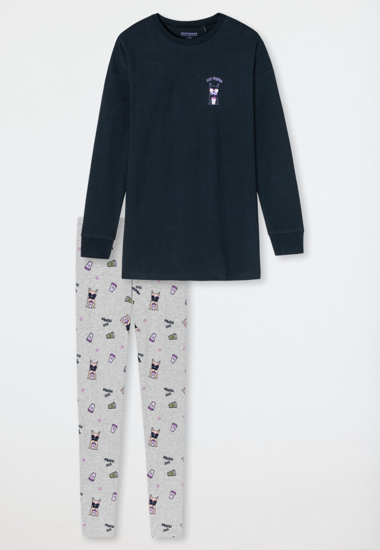 Pyjama long interlock coton bio bords-côtes chien indigo - Tomorrows World