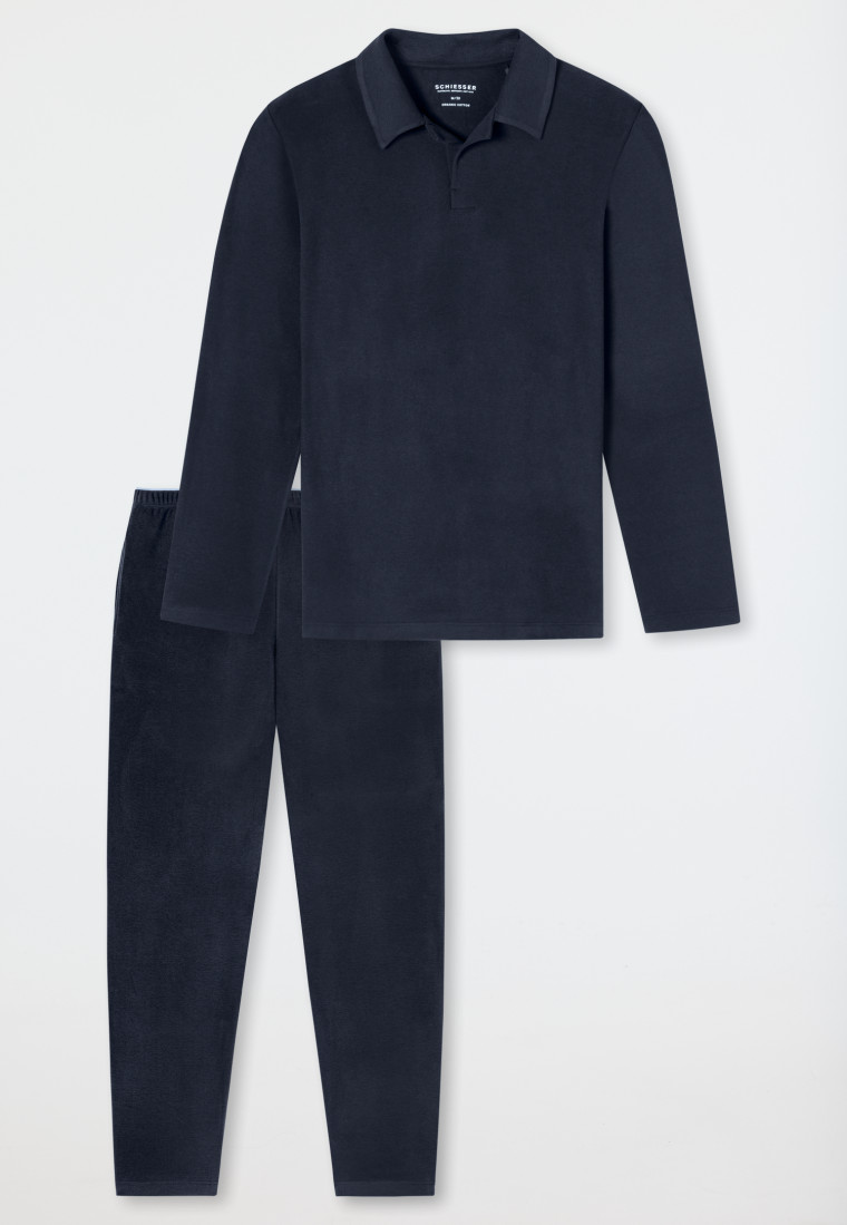 Pajamas long interlock polo collar midnight blue - Selected Premium Warming