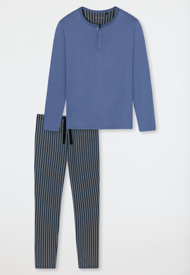 Pajamas long button placket herringbone pattern denim blue/dark blue - Fashion Nightwear