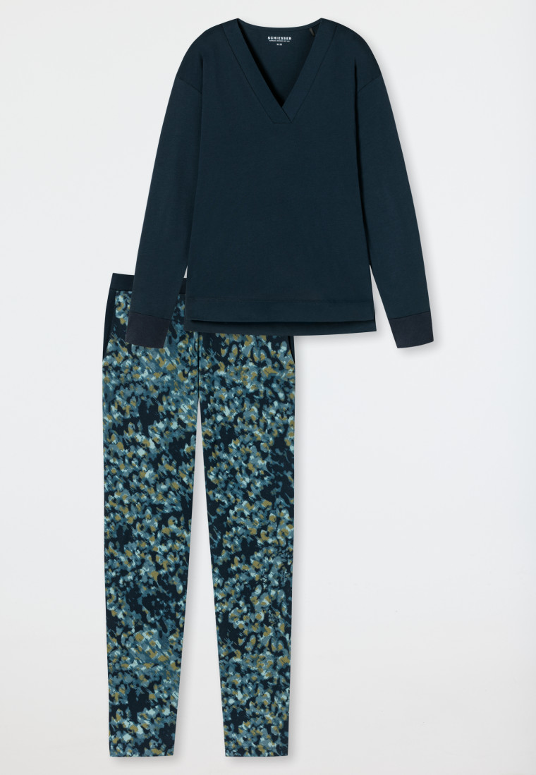 | Oversized Schlafanzug - Nightwear nachtblau SCHIESSER Modern lang V-Ausschnitt Modal