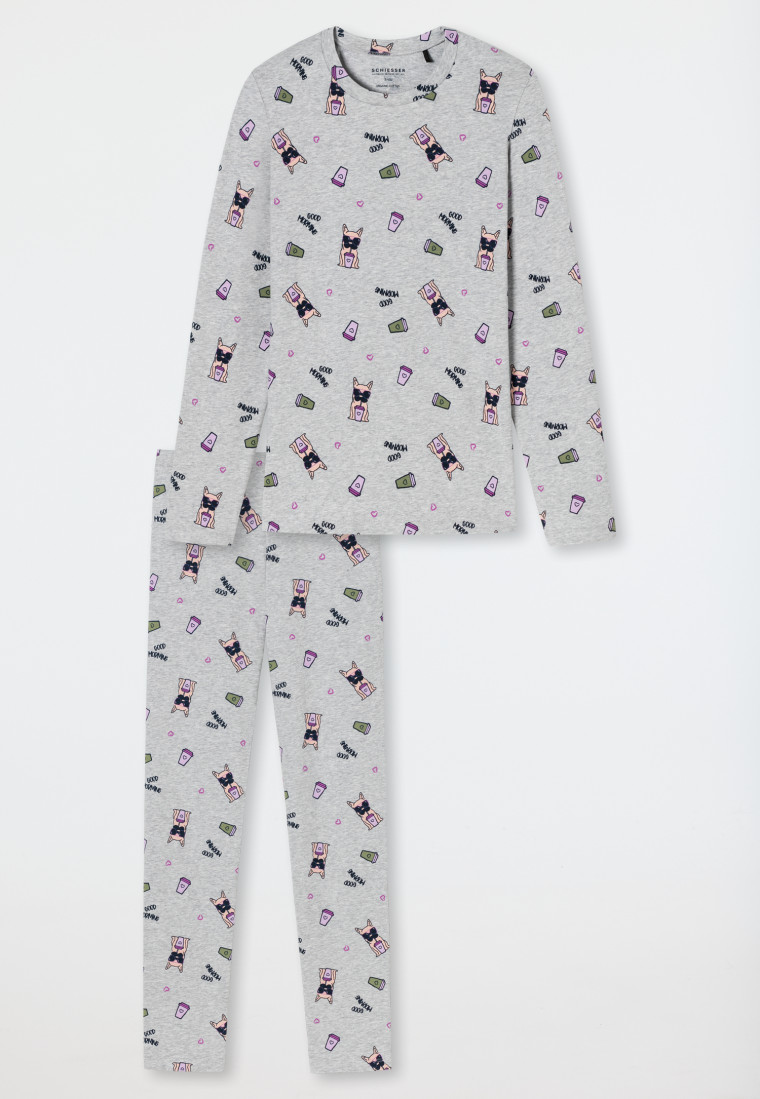Lange pyjama van biologisch katoen met hondenpatroon gemêleerd grijs - Tomorrows World