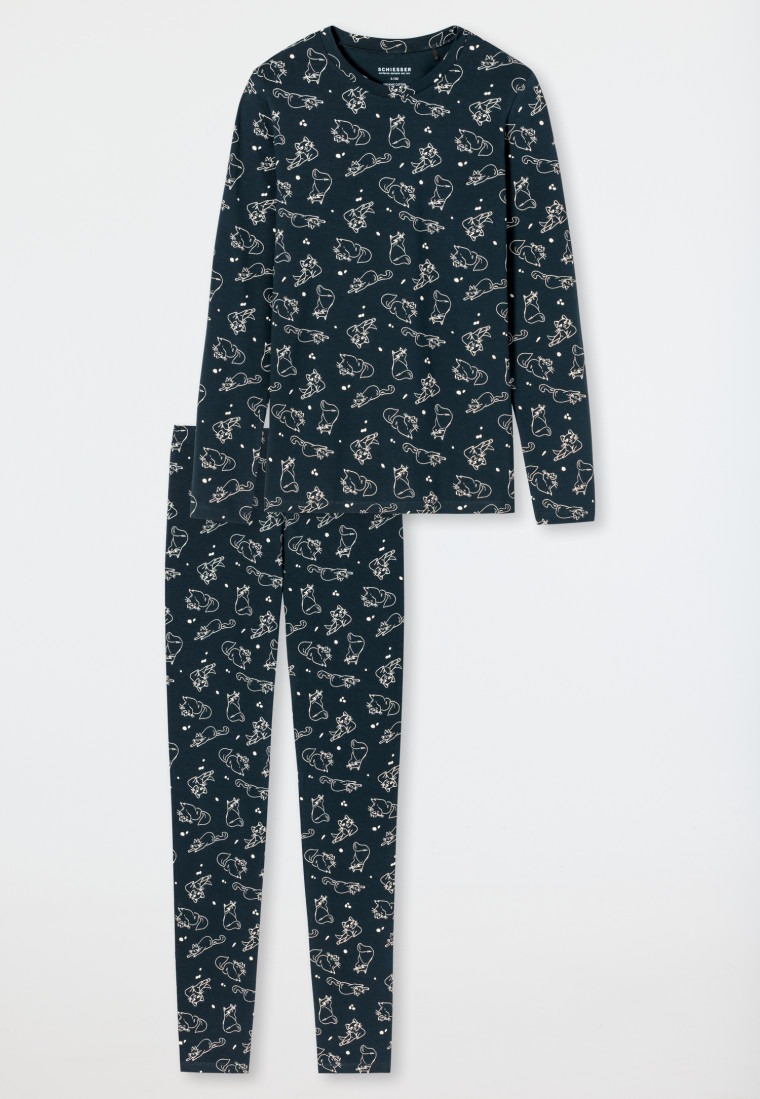 Pyjama long coton bio chat motifs anthracite - Natural Rythm