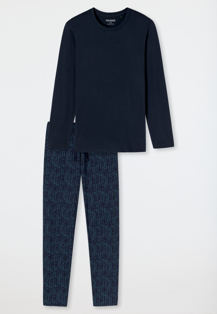 Pajamas long organic cotton patterned midnight blue - Casual Nightwear ...