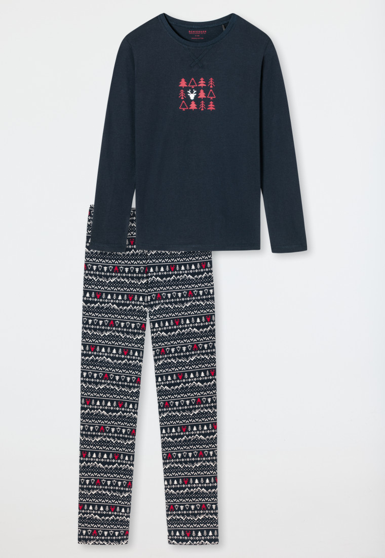 Pyjama long coton bio hiver Norvège bleu foncé - Family