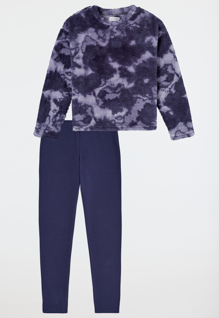 Pyjama lang shirt van pluche leggings nachtblauw - Nightwear
