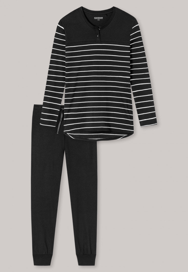Pyjama lang streepjes boordjes zwart - selected! premium inspiration