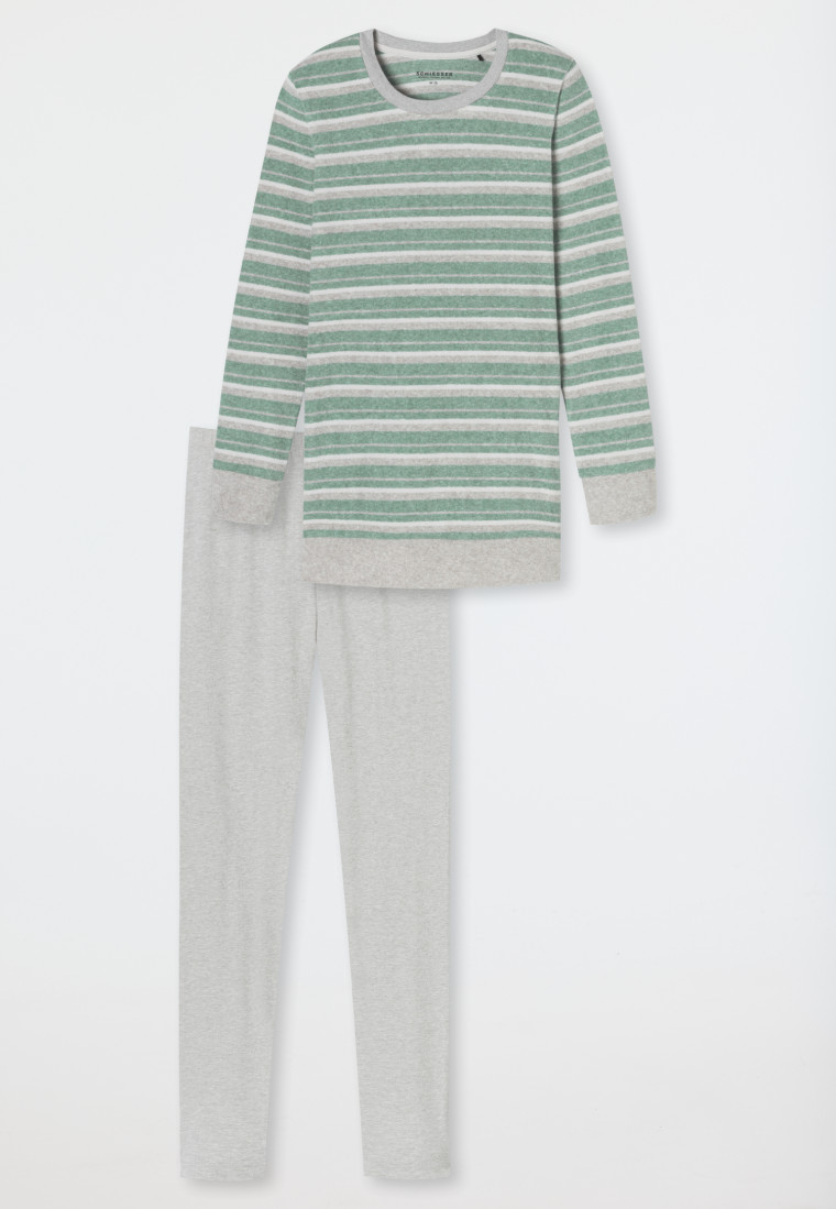 Pyjama long rayures leggings vert chiné - Casual Essentials