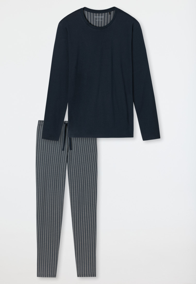 Pyjama long encolure ronde motif chevrons bleu foncé - Fashion Nightwear