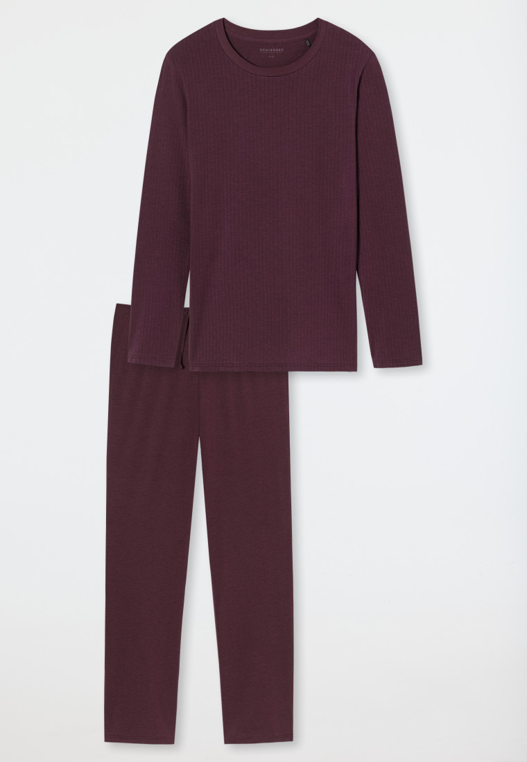 Pyjama long encolure ronde motif tencel mille-raies bordeaux - selected! premium