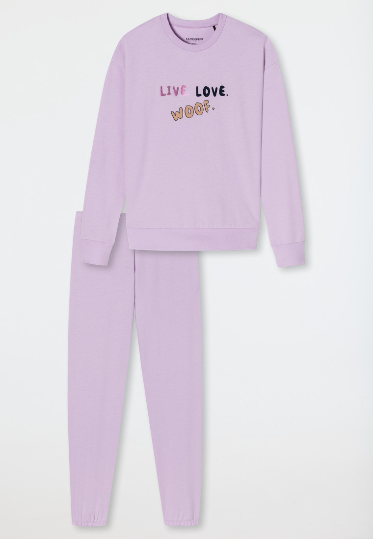 Pyjama long molletonné coton bio bords-côtes lilas - Tomorrows World