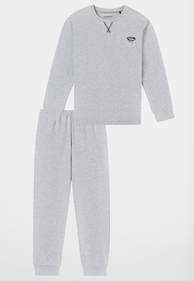 Pajamas long Sweatwear cuffs gray mottled Nightwear SCHIESSER