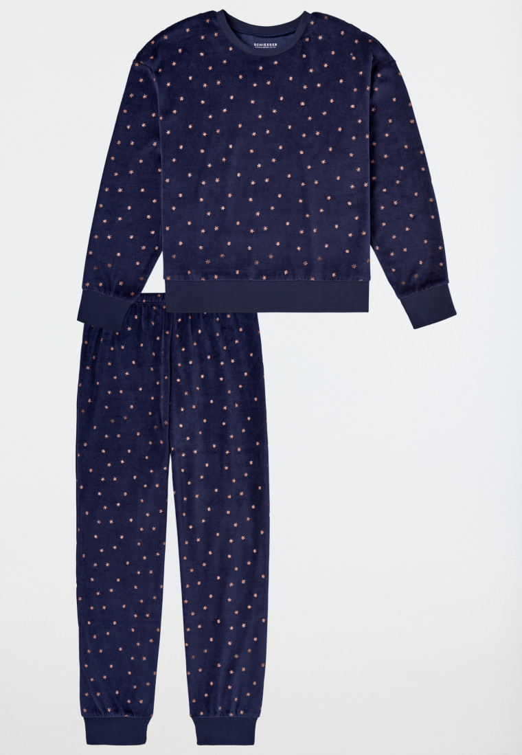 Pyjama lengte velours sterren nachtblauw - Nightwear
