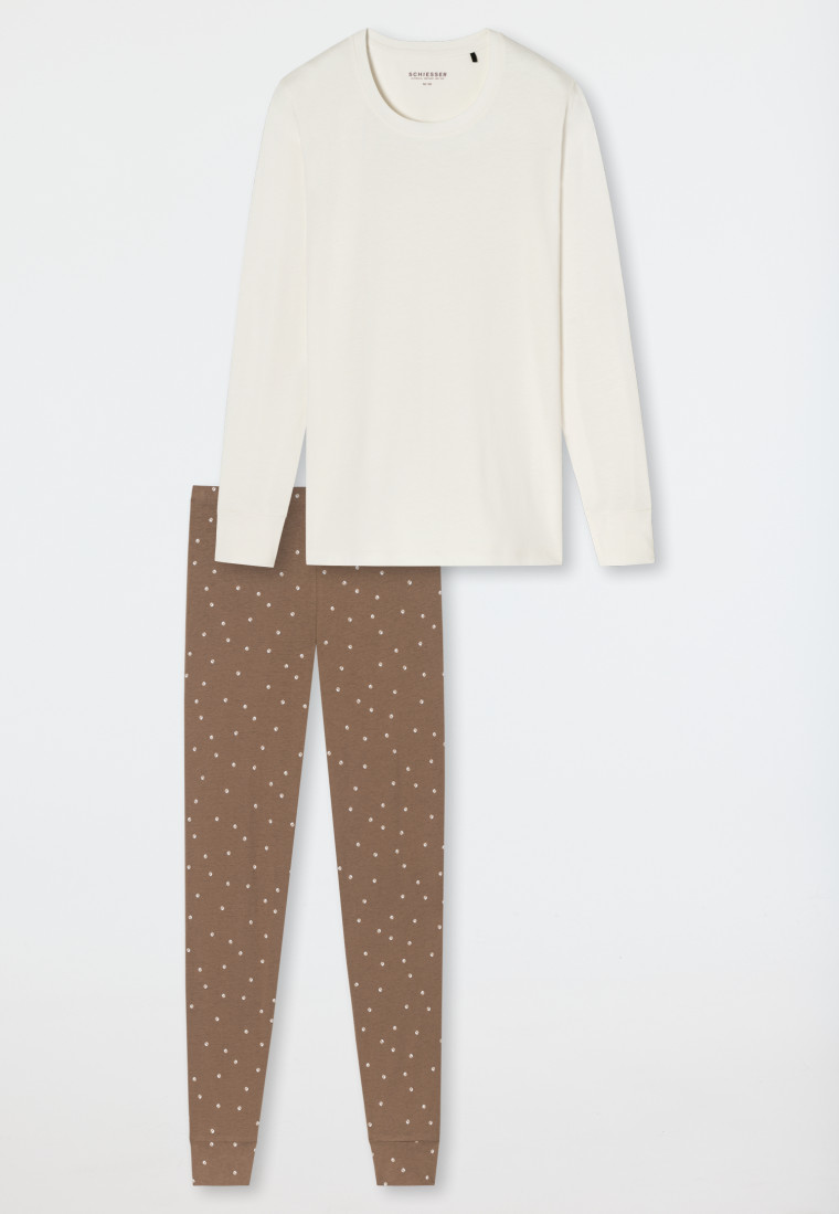 Pyjama lange brede silhouet boorden gebroken wit - Essentials Comfort Fit