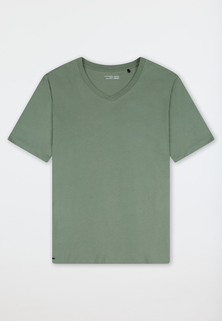 Shirt korte mouw v-hals kaki - Mix+ Relax